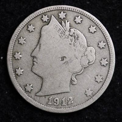 1912-D LIBERTY V FIVE CENT NICKEL FINE RARE OLD COIN B155 XU