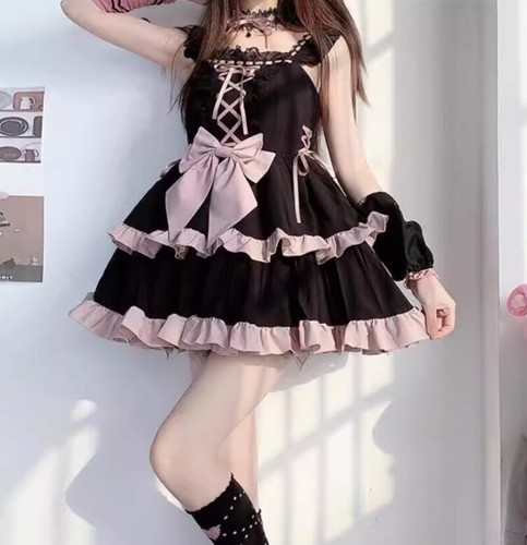 Japanese Lolita Womens Cute Jsk Ruffled Dress Kawaii Princess Suspender Skirt - Picture 12 of 13