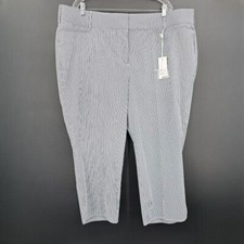 Lane Bryant Allie Crop Pants 22 Blue Grey White Stripe Stretchy Work Dress New