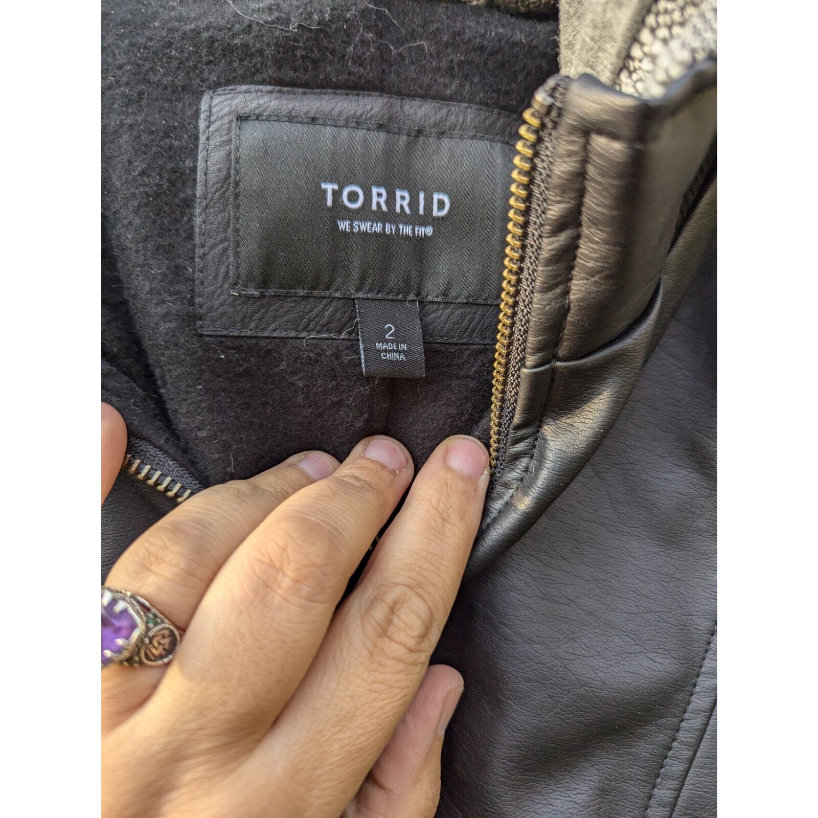 Torrid Plus Size 2X Mixed Media Patchwork Hooded … - image 4