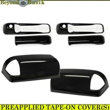 For 2010-2019 Dodge Ram 2500-5500 GLOSS BLACK 2 Door Handle COVERS W/PSK+Mirrors