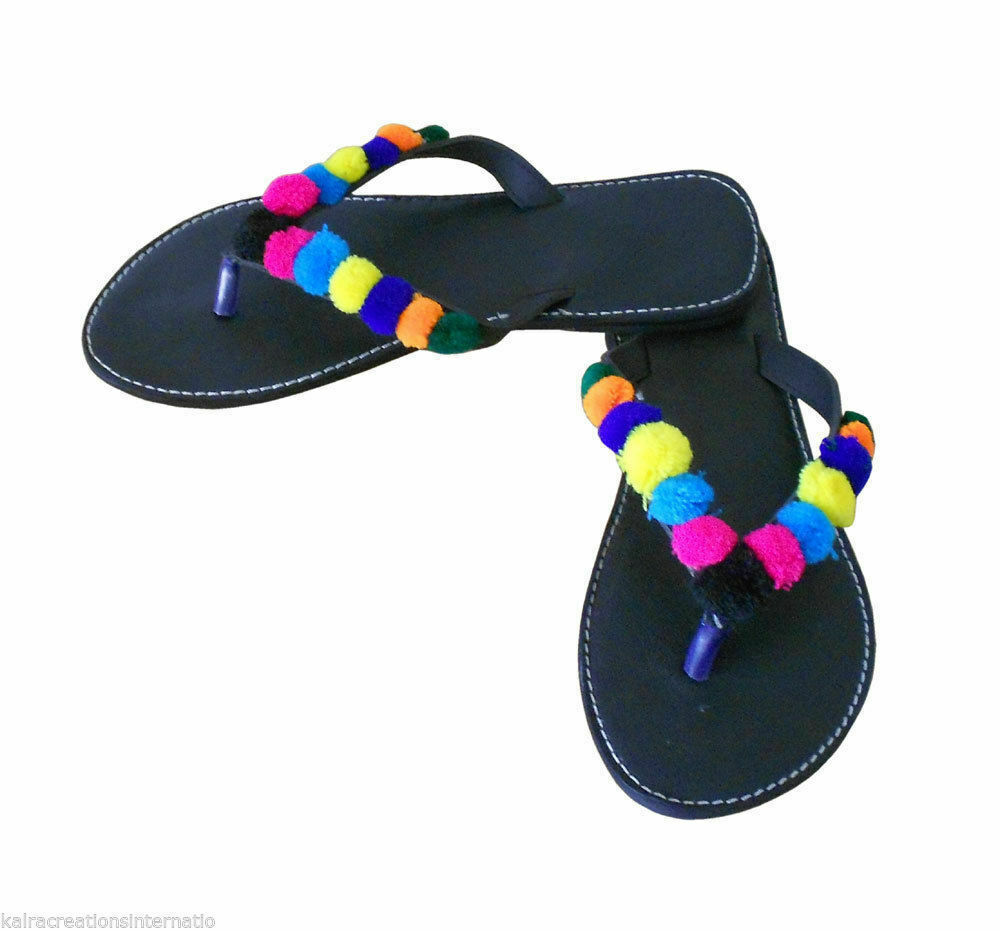 SAOLA Pantofole da donna tradizionali fatte a mano suola in pelle infradito piatte US 7