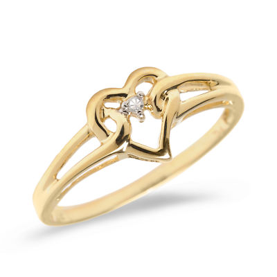 10K Yellow Gold Diamond Heart Ring (Size 6)