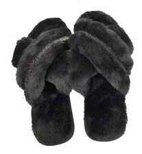 INC International Concepts Women's Faux-Fur Crossband Slippers 👡Designer Spa