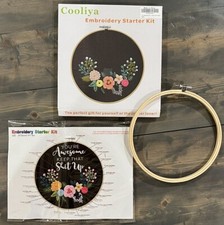 NEW Cooliya Embroidery Starter Kit Floral Design Hoop Fabric Materials