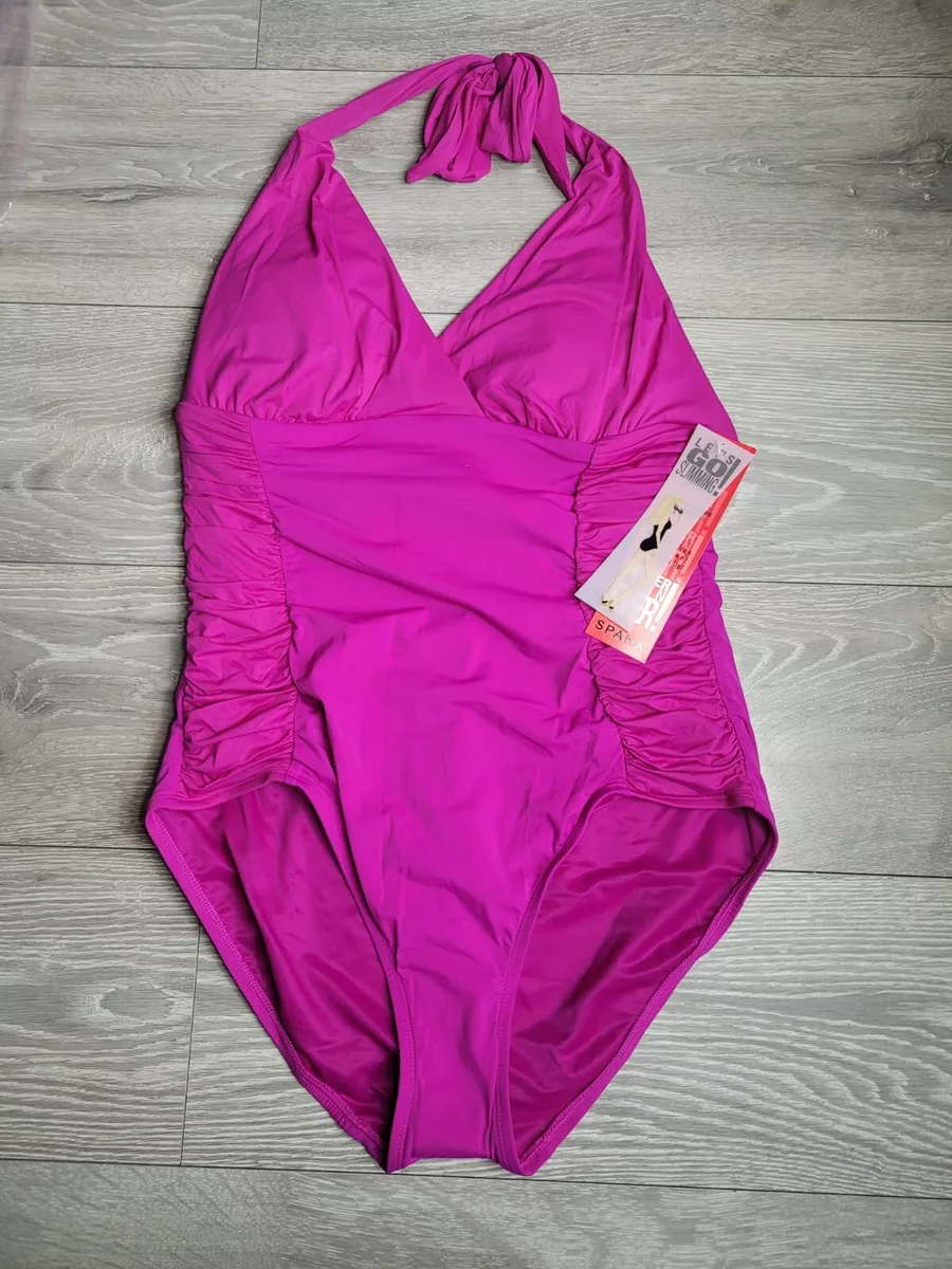 Spanx Halter Ruched Sides One Piece Slimming Swimsuit Size US14/UK