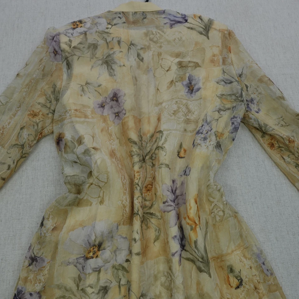 R&M Richards Dress P10 Yellow Sheath Floral Overlay Boho Shoulder Pads Necklace - Image 3 of 4