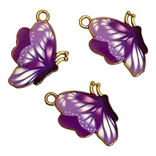 10 pcs Purple Butterfly Charms Butterflies 24x15mm Gold Bead Drops Pendants