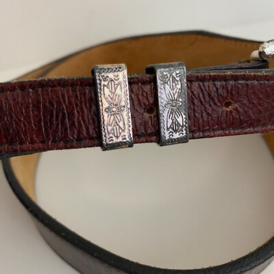 Nocona Zoooz Brown Leather Belt Womens 34 Silver Hardware Western