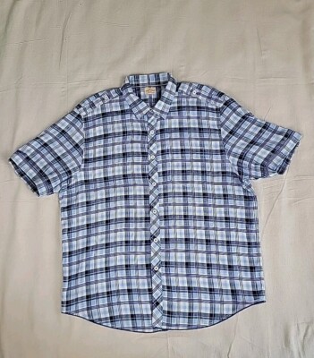 Tommy Bahama Jean Linen Blend Shirt Mens XL Blue Plaid Pocket Preppy Dad Casual 