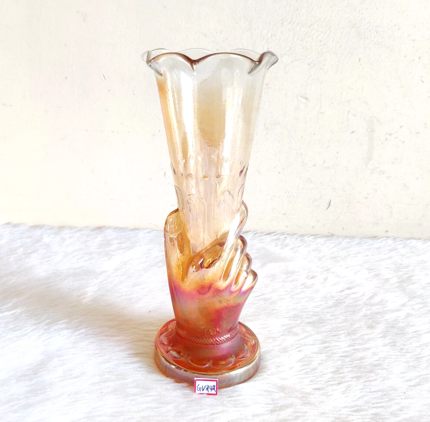 1930s Vintage Fiore Vaso Fiera Vetro Marigold Mano Design Decorativi GV242