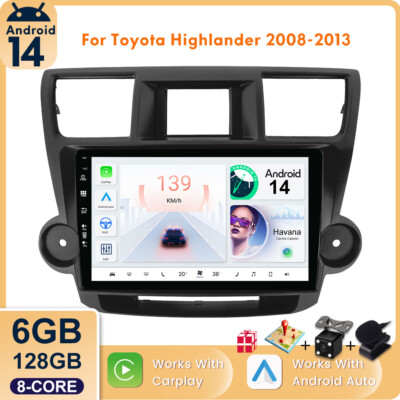 6GB+128GB CarPlay Android 14 Car Stereo Radio GPS For Toyota Highlander 2008-13