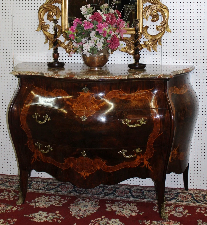 Антикварный инкрустированный французский бомбейский ореховый набор из 5 предметов для спальни двуспальная кровать C1880 - Изображение 3 из 4