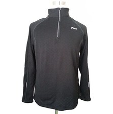 ASICS Men Size S Fleece Black Runner Athletic Quarter Zip Long Sleeve Sweatshirt
