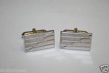 WOW Vintage Chrome Silver Squared SWANK Mid Century Modern Cuff Links Set RARE