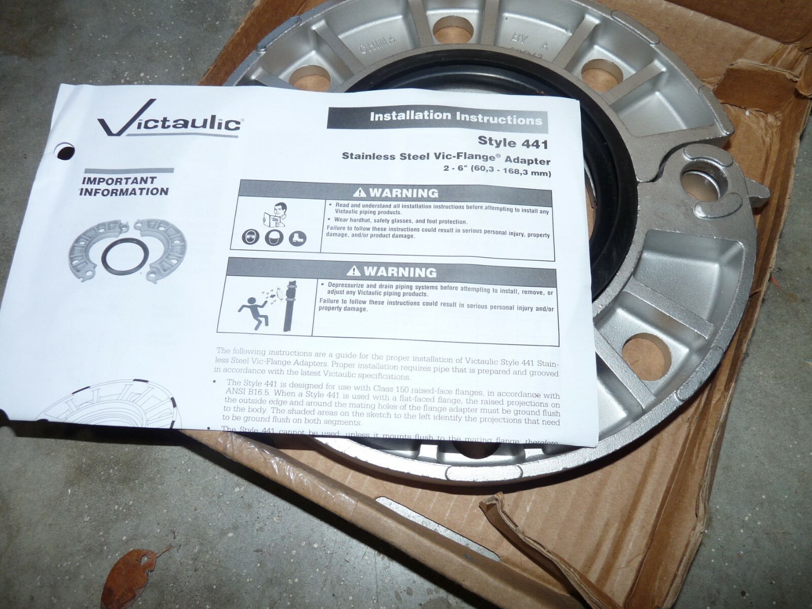 Victaulic Style 441 Stainless Steel VicFlange Adapter 4" Diameter E