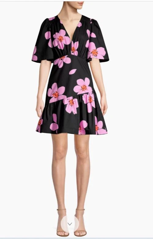 Abito donna Kate Spade Grand Flora aderente e svasato taglia 2 rosa navy cotone