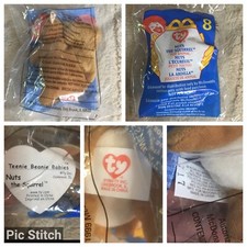 NIP 1993 Ty Teenie Beanie Baby Babies # 8 Nuts The Squirrel Rare Original