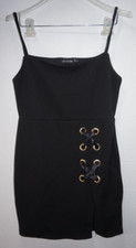 Pretty Little Things Lace Up Detail Little Black Cocktail Slip Mini Dress Sz 8