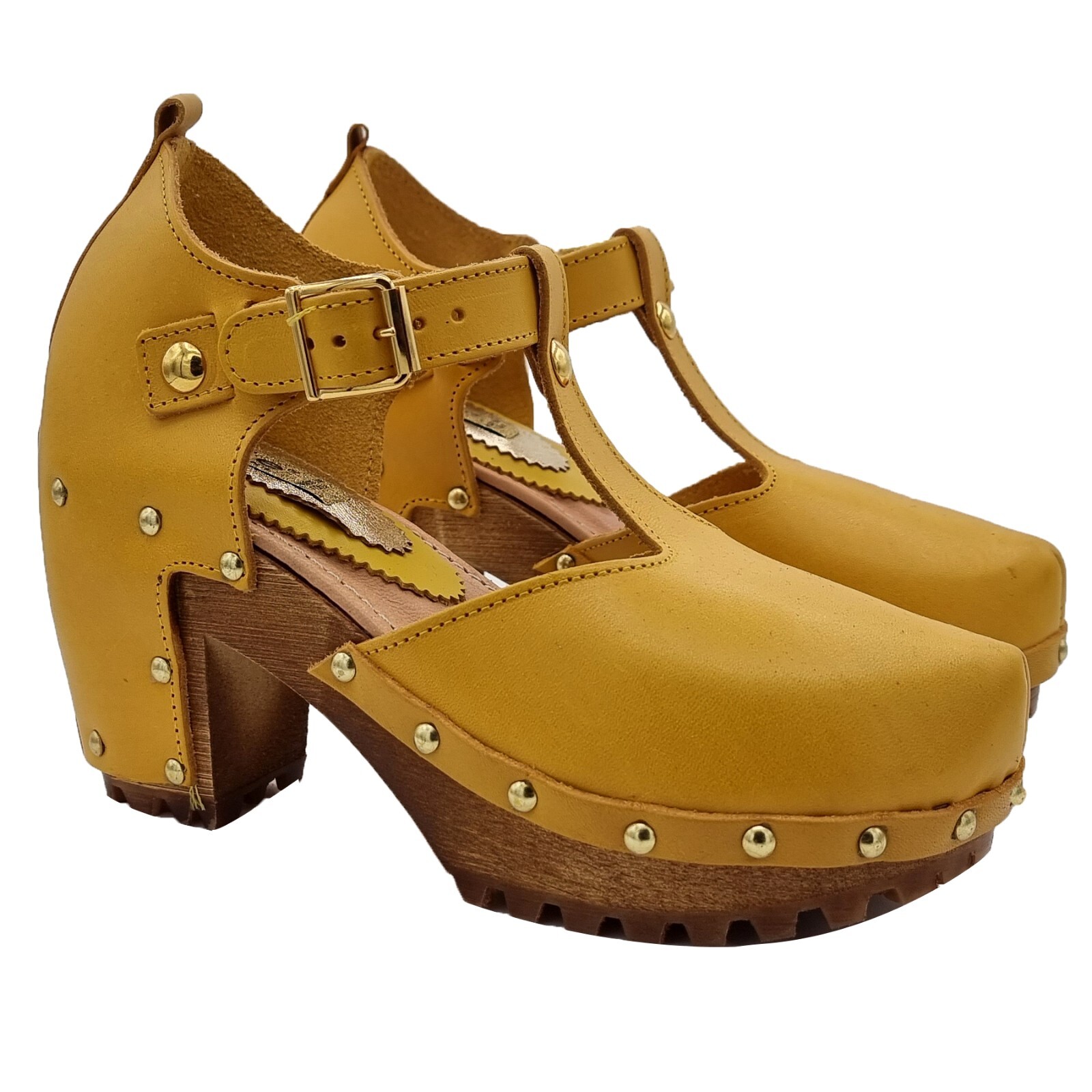KIARA SHOES Zuecos Cerrados De Piel Amarillos Tacón 8 Cm GL130