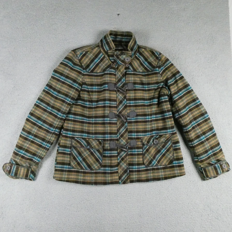 Maurices Coat Women XL Brown Plaid Peacoat Toggle Buttons Dark Academia Warm - Image 4 of 4