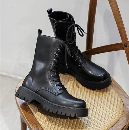 Mens Ankle Boots Round Toe Lace Up Side Zipper Platform Shoes British Style Chic - Picture 5 of 8