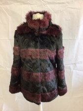 Ladies Star Julien Macdonald Faux Fur Black Aubergine Stripe Jacket Size Uk 12