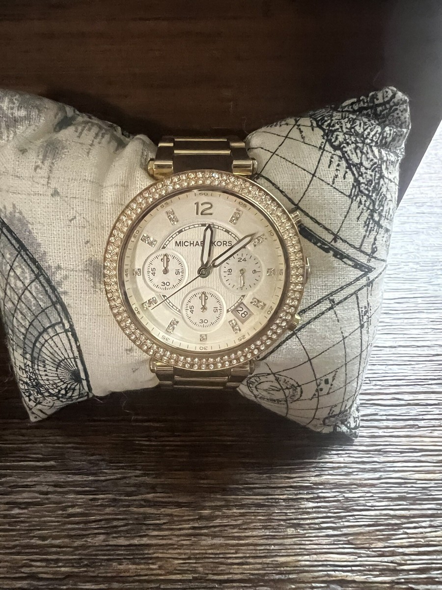 Michael Kors Ritz Chronograph Yellow Gold Tone Crystal Bezel 