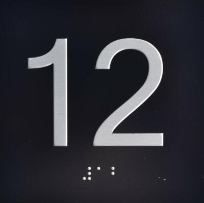 12TH Floor Elevator Jamb Plate Sign with Braille and Raised..(Black)-REF24-1027