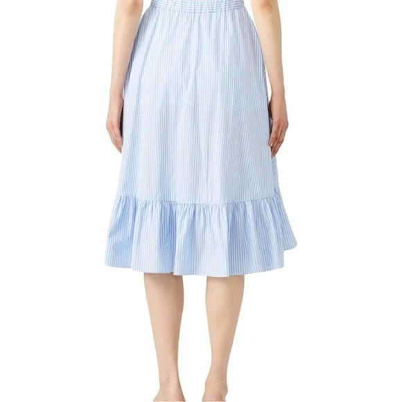 Falda midi Jill Stuart a rayas con volantes línea A Cottagecore oficina Preppy náutica Foto 2 de 4