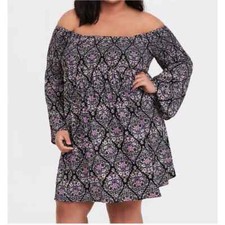 Torrid BLACK FLORAL SMOCKED SKATER DRESS Size 1