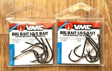 12 VMC 7118CB Coastal Black 3X Strong Big Bait Long Shank Live Bait Hooks sz 6/0
