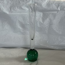 MCM Swedish Art Glass Bud Vase Bo Borgström for Åseda Emerald Green Bubble Base