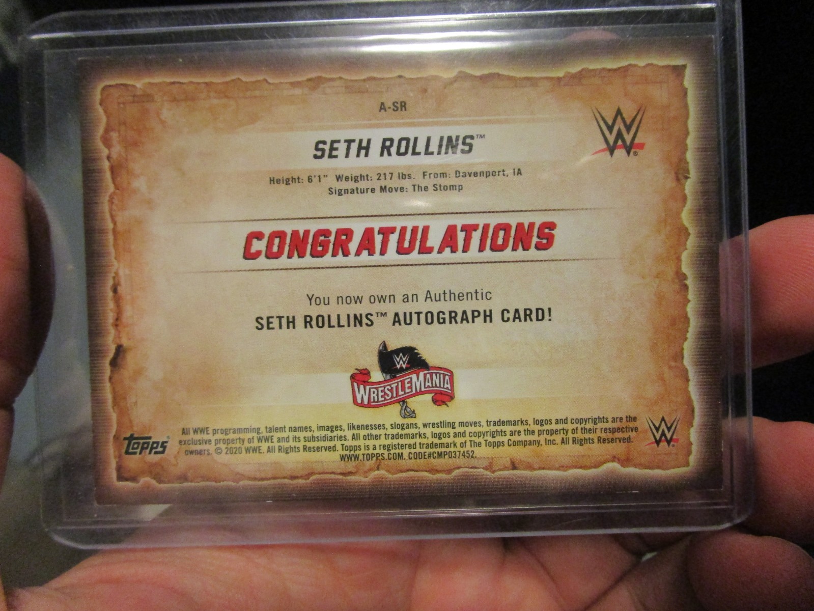 2020 WWE TOPPS ROAD TO WRESTLEMANIA SETH ROLLINS AUTO #1/50- A-SR  - READ view 7