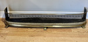 Antique 55" Large Victorian Pierced Brass & Iron Fireplace Fender Guard Hearth