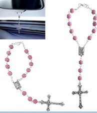 2PCS Pink Rosary Pendant Car Interior Rear View Mirror Charm Auto Decors,