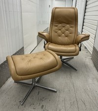 Ekornes Stressless Royal Almond Leather Recline/Swivel Chair + Footstool Medium