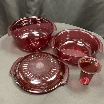 VTG Tupperware TupperWave Stack Cooker Microwave Steamer Cranberry Red 4 Pieces