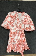 Crown & Ivy Women's White Orange Tropical Floral Puff Sleeve Mini Dress Sz XS
