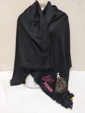 Fendi Karl Lover Scarf Black Shawl Oversized Wrap Double Tag Stole