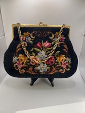 1950s Floral Needlepoint Purse Vintage Tapestry Handbag Mid Century Accessory