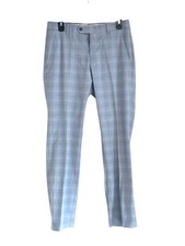 Alfani Men Slim fit Dress Pants 32 / 34 Light Blue Plaid Stretch