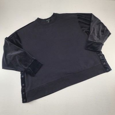 Athleta 1X | Black Velvet Velour Snap Detail Long Sleeve Pullover Sweatshirt