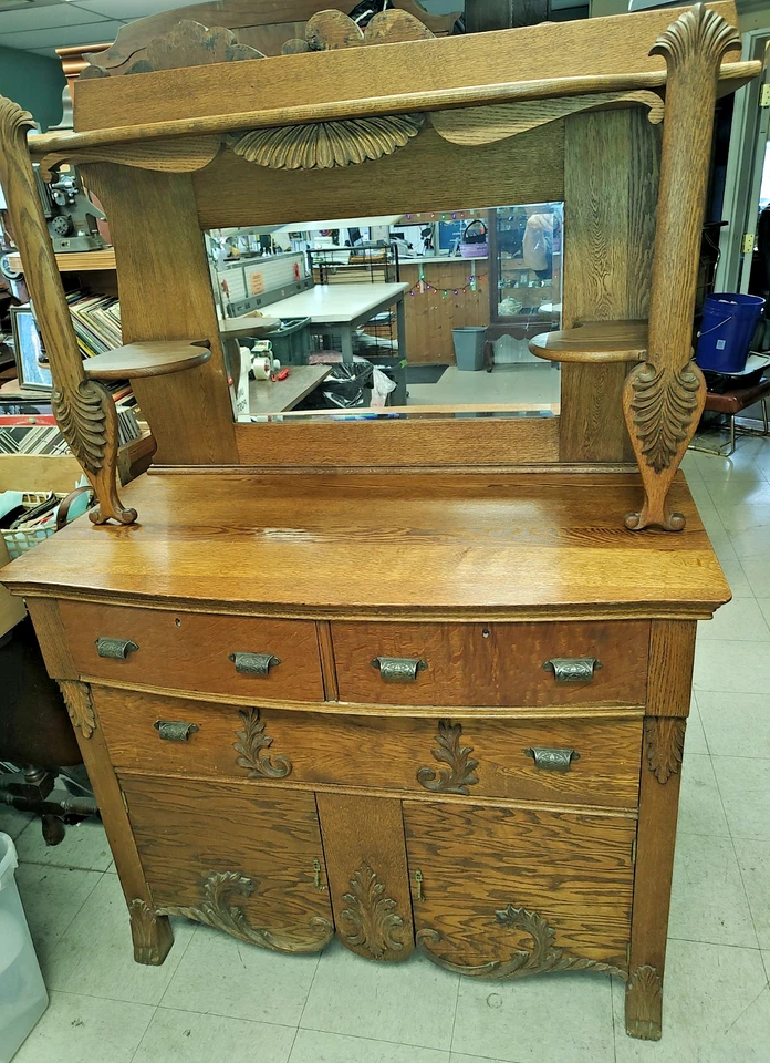 Late 1800's Eastlake Oak cabinet hand carved and dovetailed Americana - Image 2 of 4