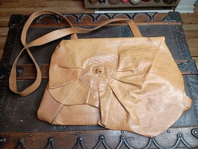 1980s Custom Vintage Carlos Falchi Buffalo Leather Shoulder Bag Tan W/ Small Bag
