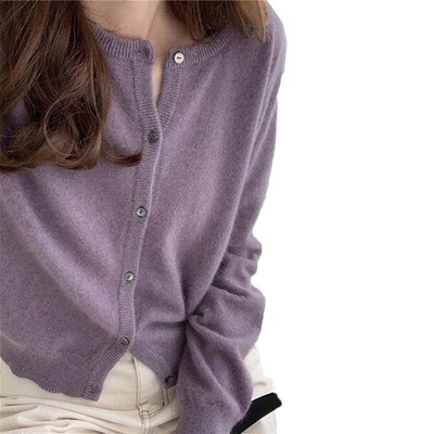 Damen Relaxed Fit Rundhals Kaschmir wie Freizeit Strickjacke in verschiedenen Fa