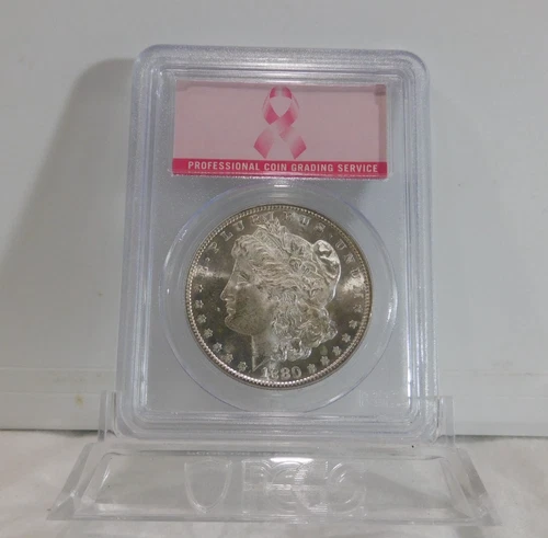 PINK RIBBON LABEL!  1880-S  MORGAN Silver Dollar, PCGS MS-64!