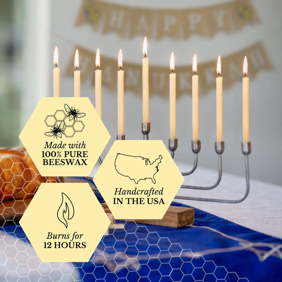 100% Pure Beeswax Hanukkah Taper Candles, 45 Count Set, Hand-Dipped Natural Unsc - Image 3 of 4