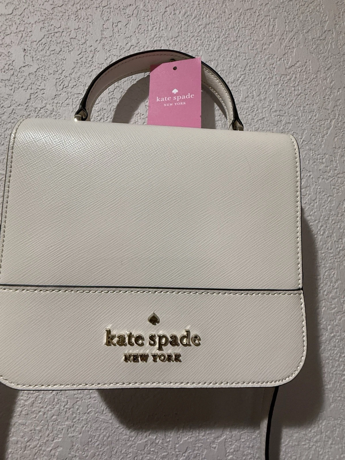 BORSA A MANO A TRACOLLA KATE SPADE AVORIO BOXY NUOVA CON ETICHETTE CON CINTURINO LUNGO