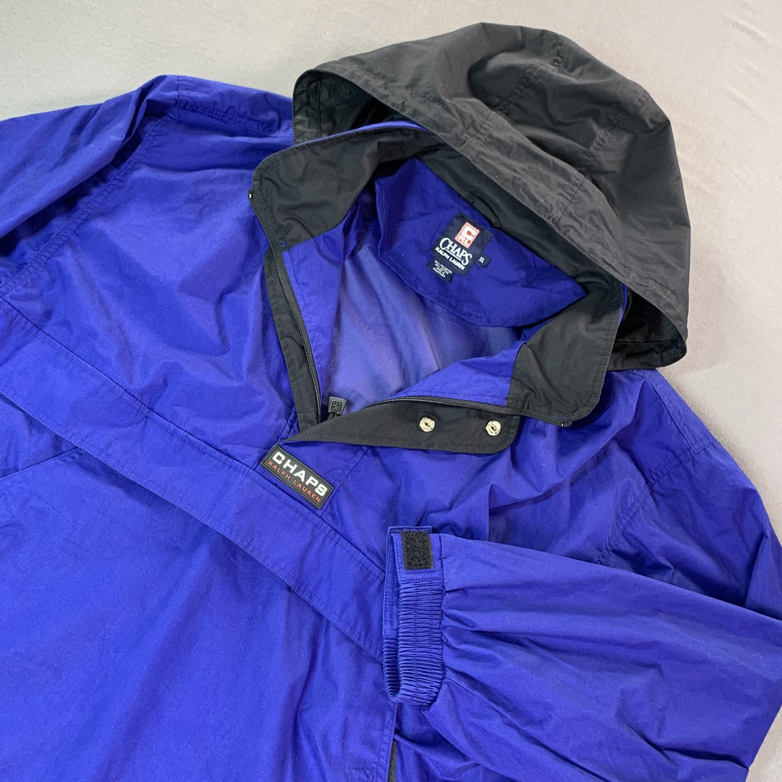 Chaps Ralph Lauren, Vintage Chaps Ralph Lauren Jacket Mens XL Blue Hooded 1/4 Zip Anorak 90s